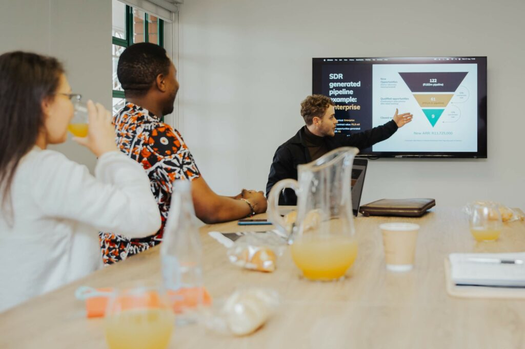 A sales training session where members learn about improving their B2B sales pipeline.